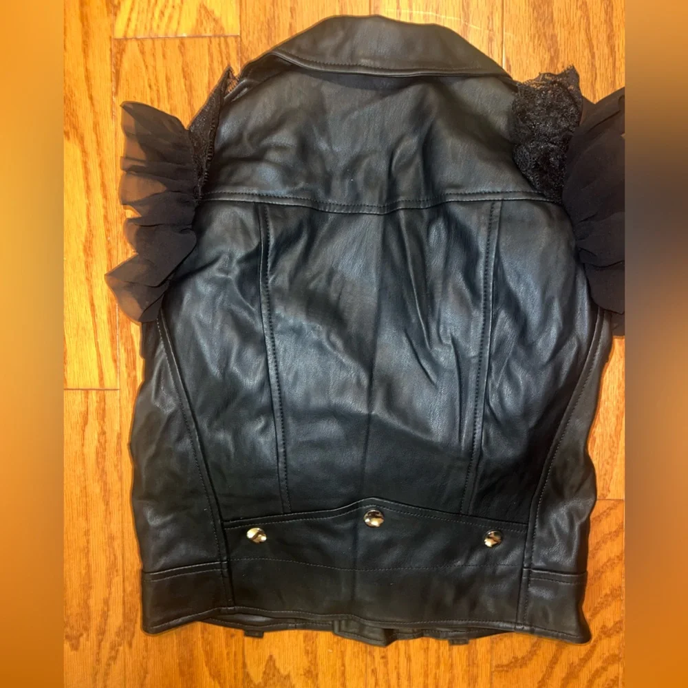 Girls Ruffle Sleeve Faux Leather Moto Jacket size 4T - Picture 7 of 10